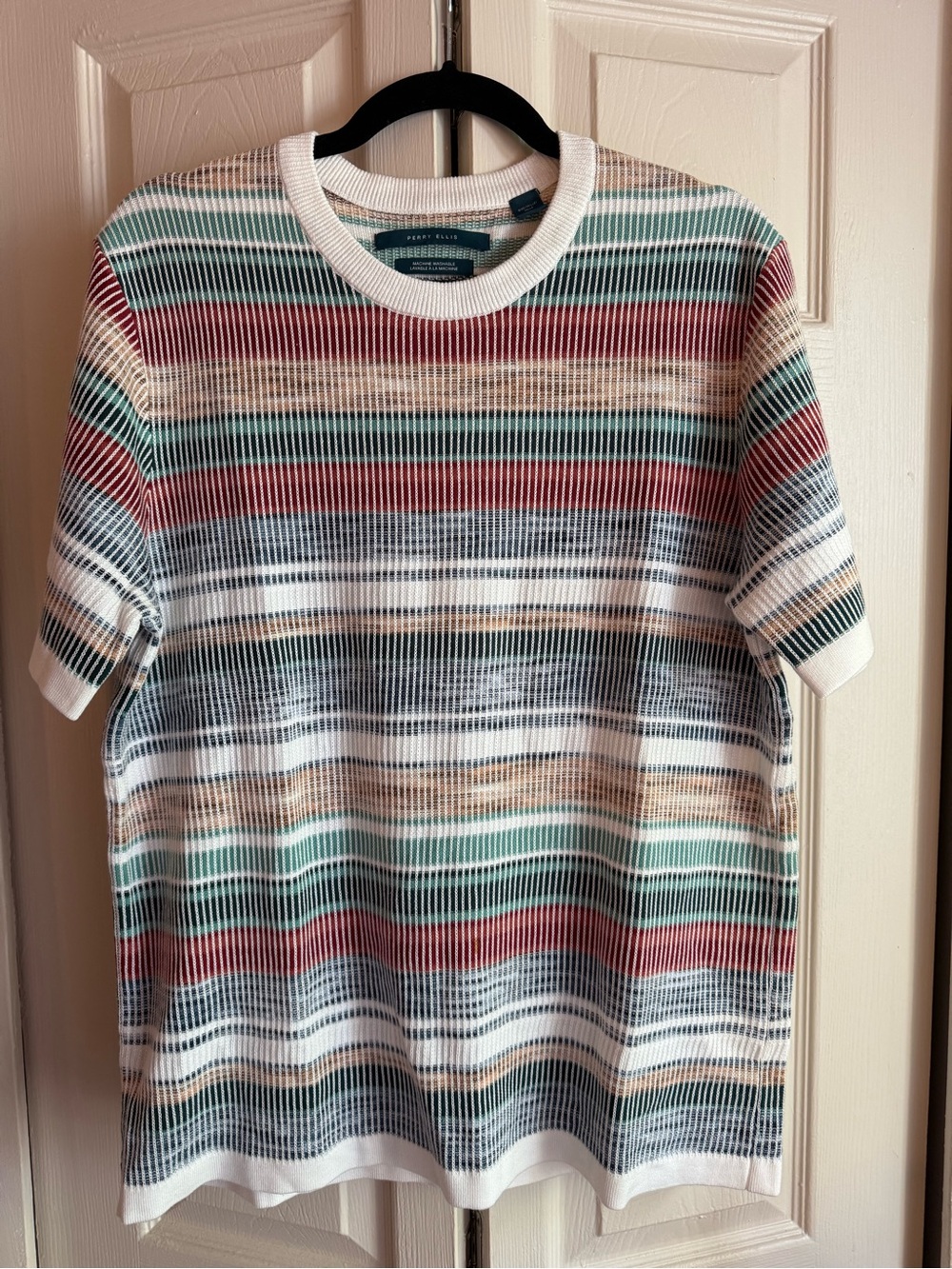 Perry Ellis Short-Sleeve Crewneck Tee in White, Red, Green, Navy, Tan